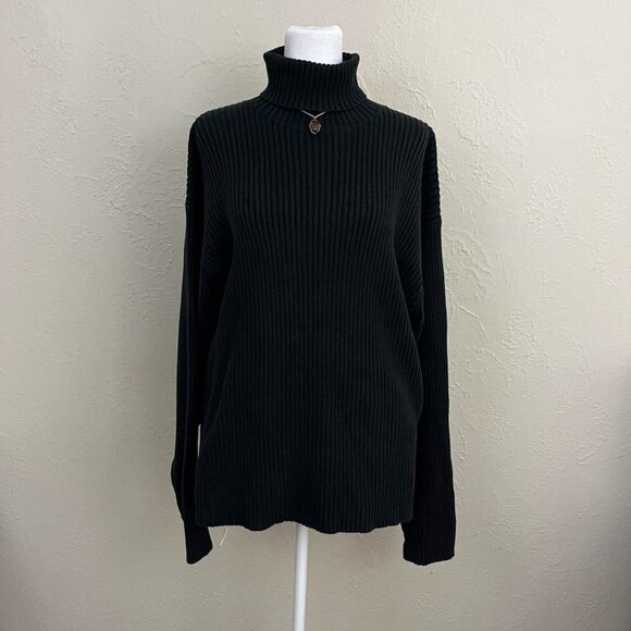 vintage 90s black indie skater grunge ribbed turtleneck sweater - Picture 2 of 7